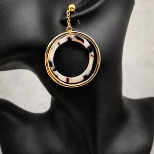 Lydell NY Gold Tone Double Hoop Tortoise Shell Statement Earrings